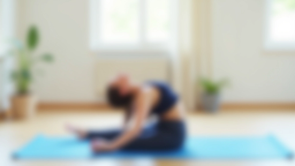 Femme pratiquant une posture de yoga d'étirement du dos en studio lumineux avec tapis bleu